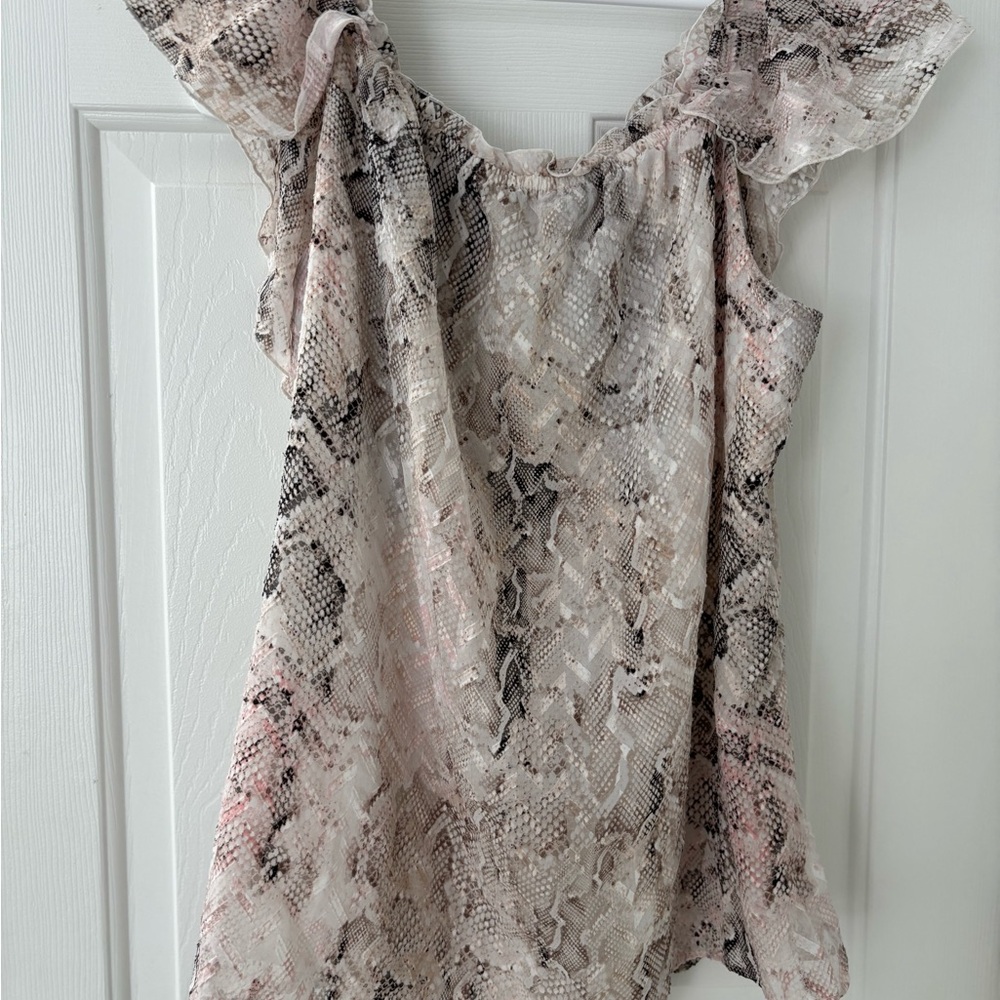 White House Black Market Pink and Cream Snake Print Blouse